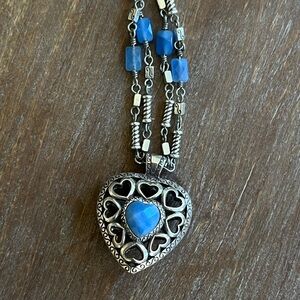 Brighton Blue Heart Necklace • Multi-Strand Beaded • Retired Silver Jewelry